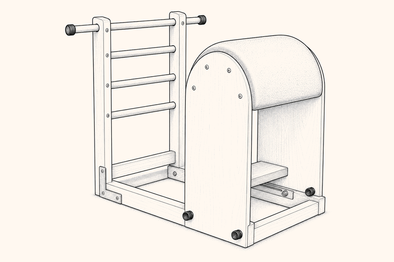 Illustration of a Ladder Barrel: a half-cylinder barrel mounted to a short freestanding ladder.